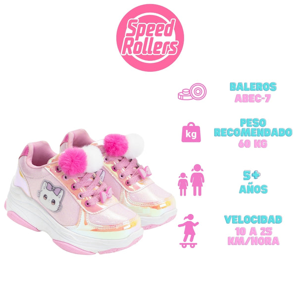 Tenis Patín Speed Rollers Style Bow Kitty Rosa Para Niña