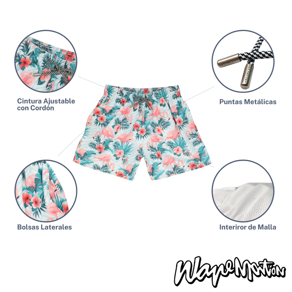 Traje De Baño WAVE Motion Flamencos Tropical Azul Celeste