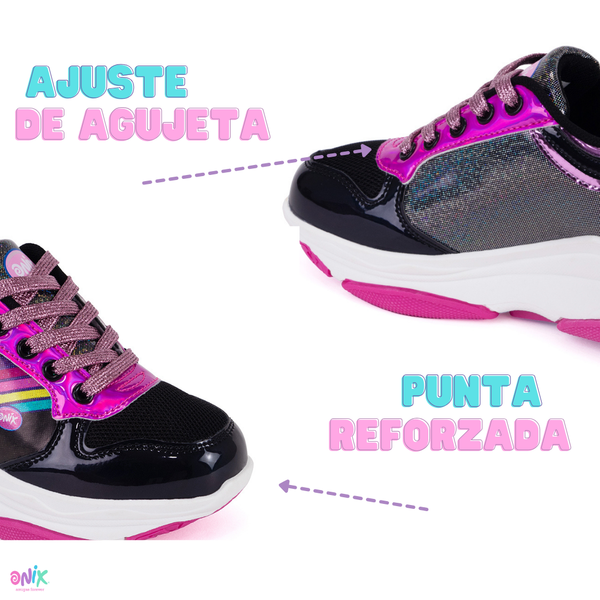 Tenis Patín Onix Unicornio Rock Roller Cats Negro Shine