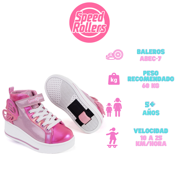 Tenis Patín High Speed Rollers Pink Butterfly Roller Rosa