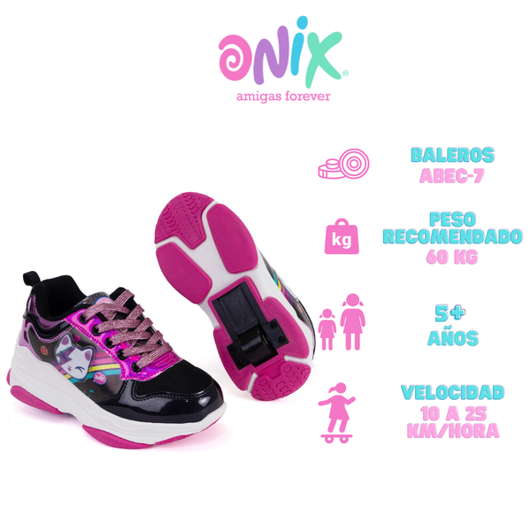 Tenis Patín Onix Unicornio Rock Roller Cats Negro Shine