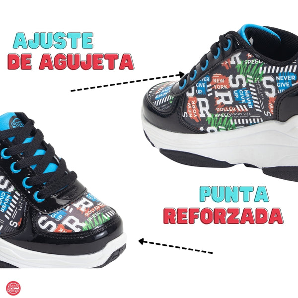 Tenis Patín Speed Rollers Style Street Skate Negro Para Niño