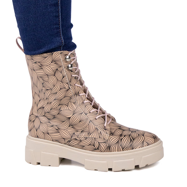 Bota Combat Vida Leve Style Rosa Estampado