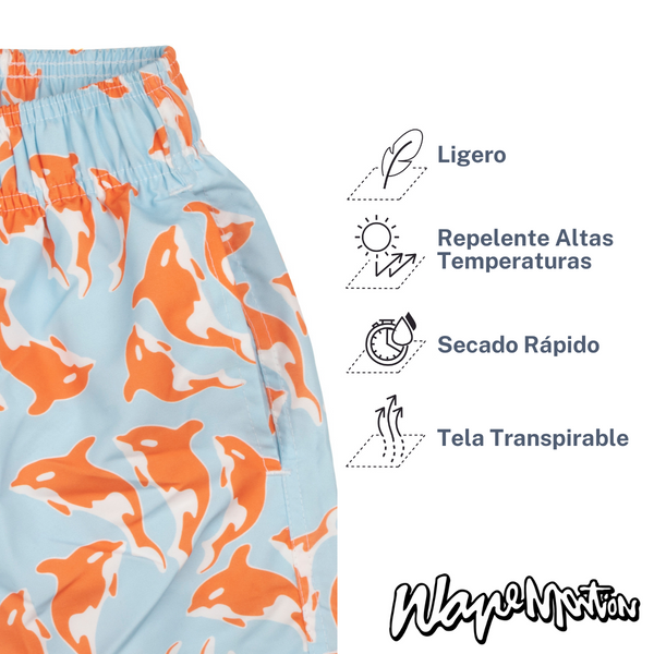 Traje De Baño Wave Motion Orcas Azul Pastel