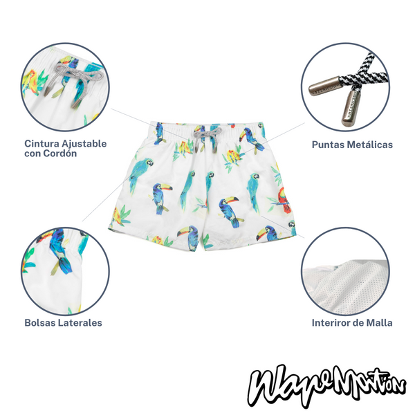 Traje De Baño Wave Motion Aves Tropicales Blanco