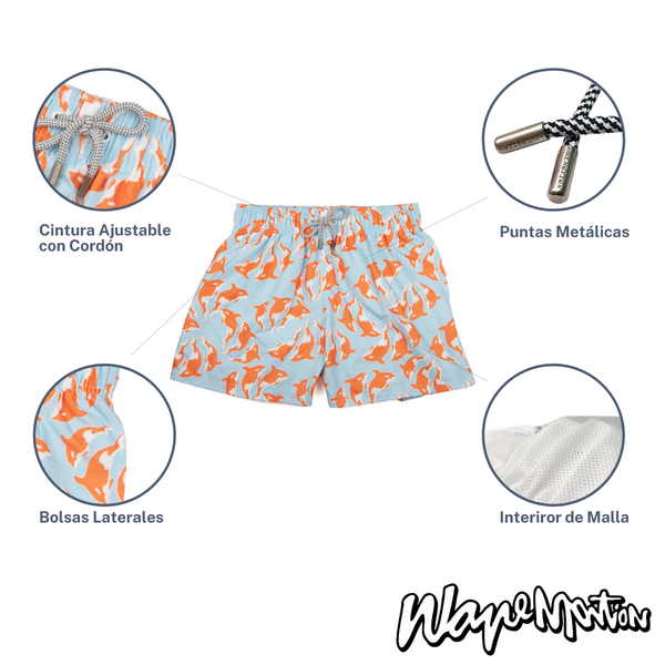 Traje De Baño Wave Motion Orcas Azul Pastel